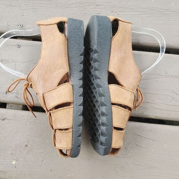 Vintage 90s y2k Brown Leather Greek Fisherman Chunky Platform Jesus Sandals‎ 8.5 - Picture 3 of 8